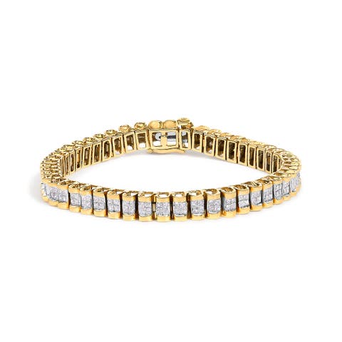 14K Gold 3.0 Cttw Princess Cut Quad Invisible Set Tennis Bracelet