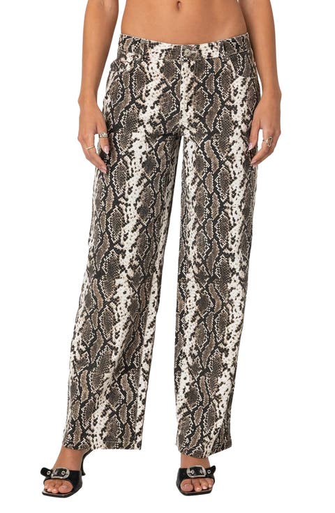 Snakeskin Print Low Rise Wide Leg Jeans