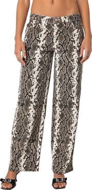 EDIKTED Snakeskin Print Low Rise Wide Leg Jeans