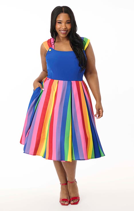 Plus Size Square Neck Sleeveless Godet Swing Dress