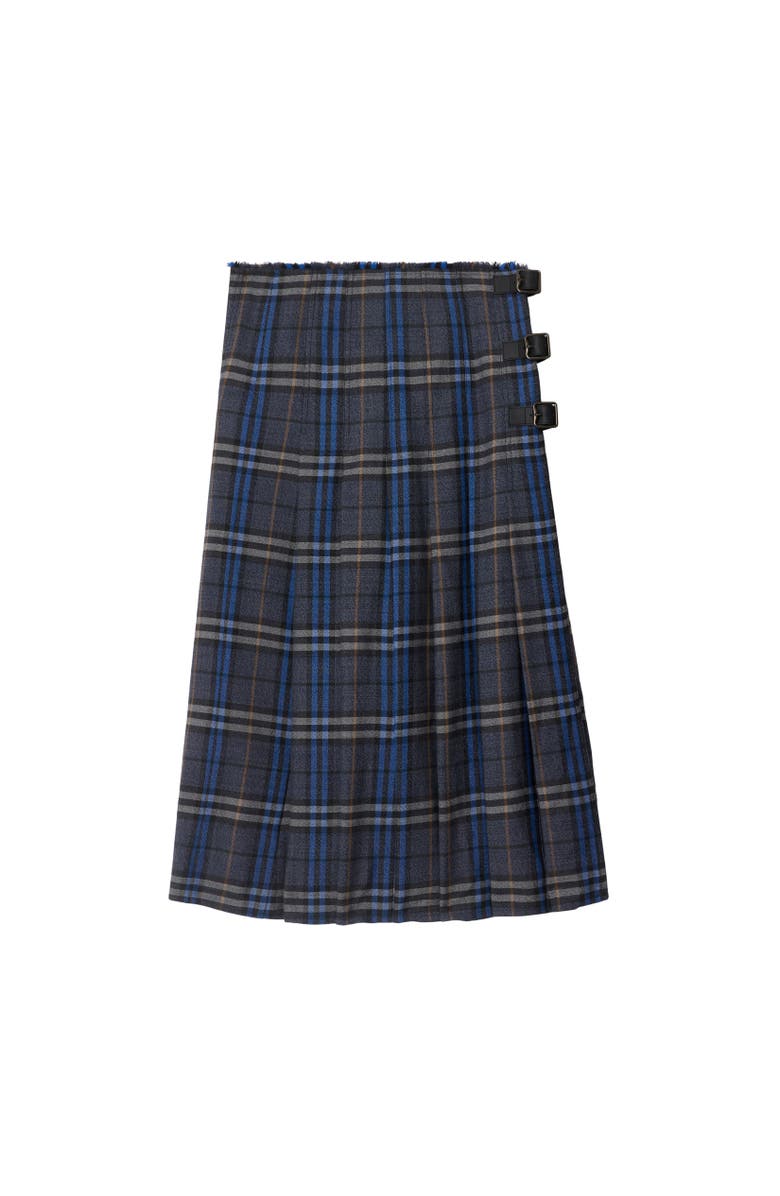 Burberry Check Wool Midi Kilt, Alternate, color, Bright Oxford Blue