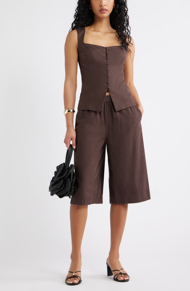 Open Edit Linen Blend Culottes, Alternate, color, Brown Seal