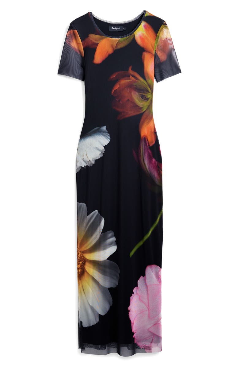 Desigual Floral Mesh Maxi Dress, Alternate, color, Black