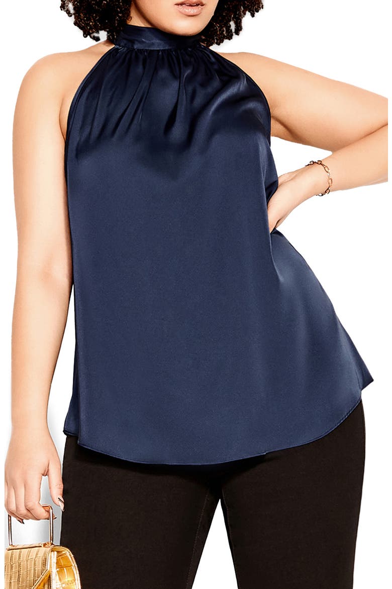 Eileen Sleeveless Satin Top, Main, color, NAVY