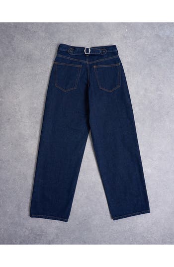 Topshop Cinch Back Low Rise Relaxed Straight Leg Jeans In Blue