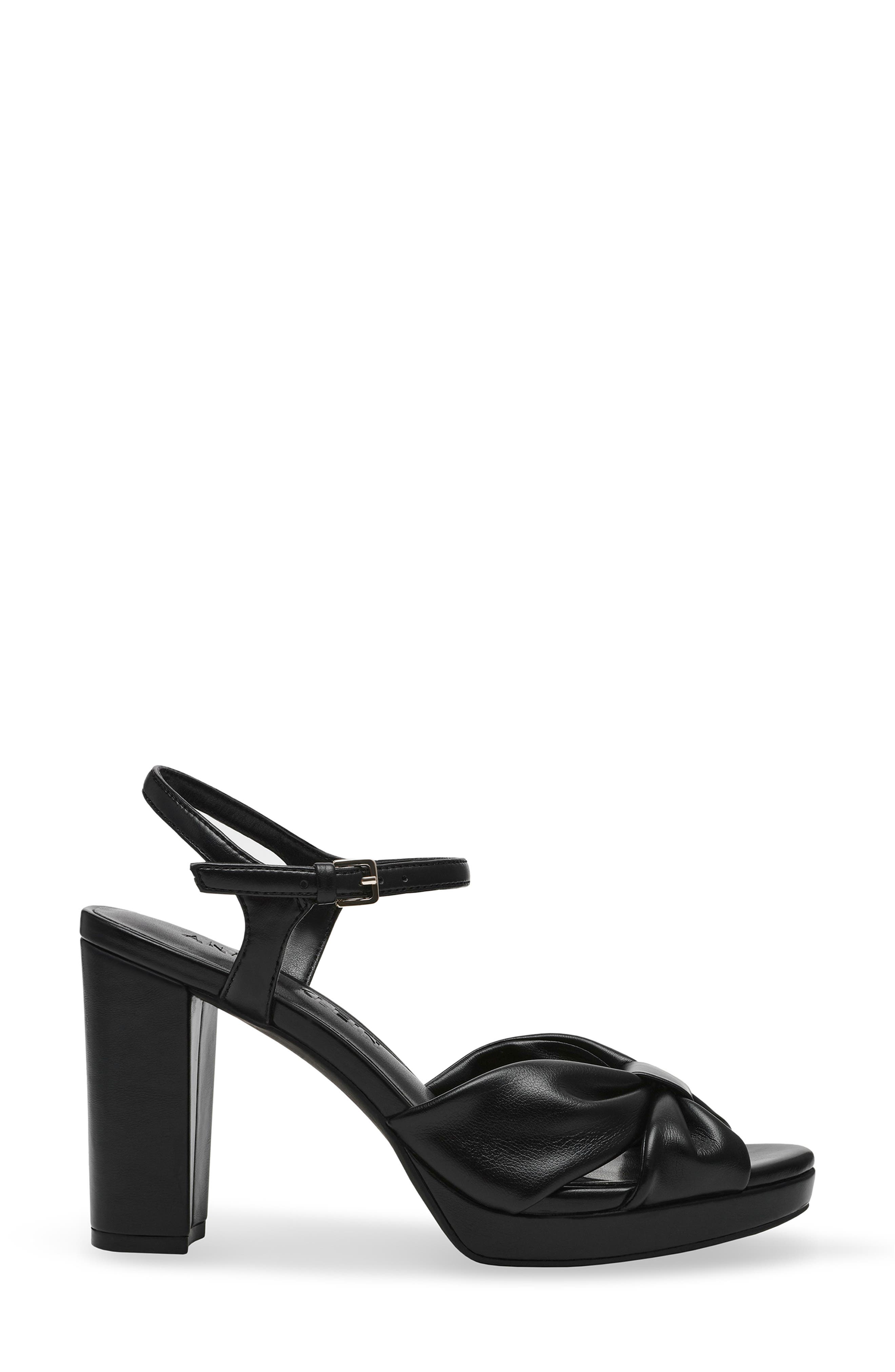 Anne Klein Velia Ankle Strap Platform Sandal, Alternate, color, Black Smooth