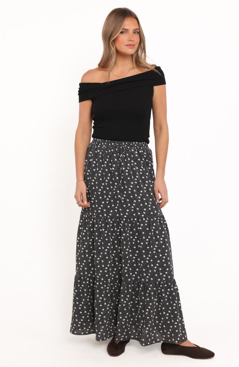 Petal & Pup Vincent Tiered Maxi Skirt, Alternate, color, Black Spot