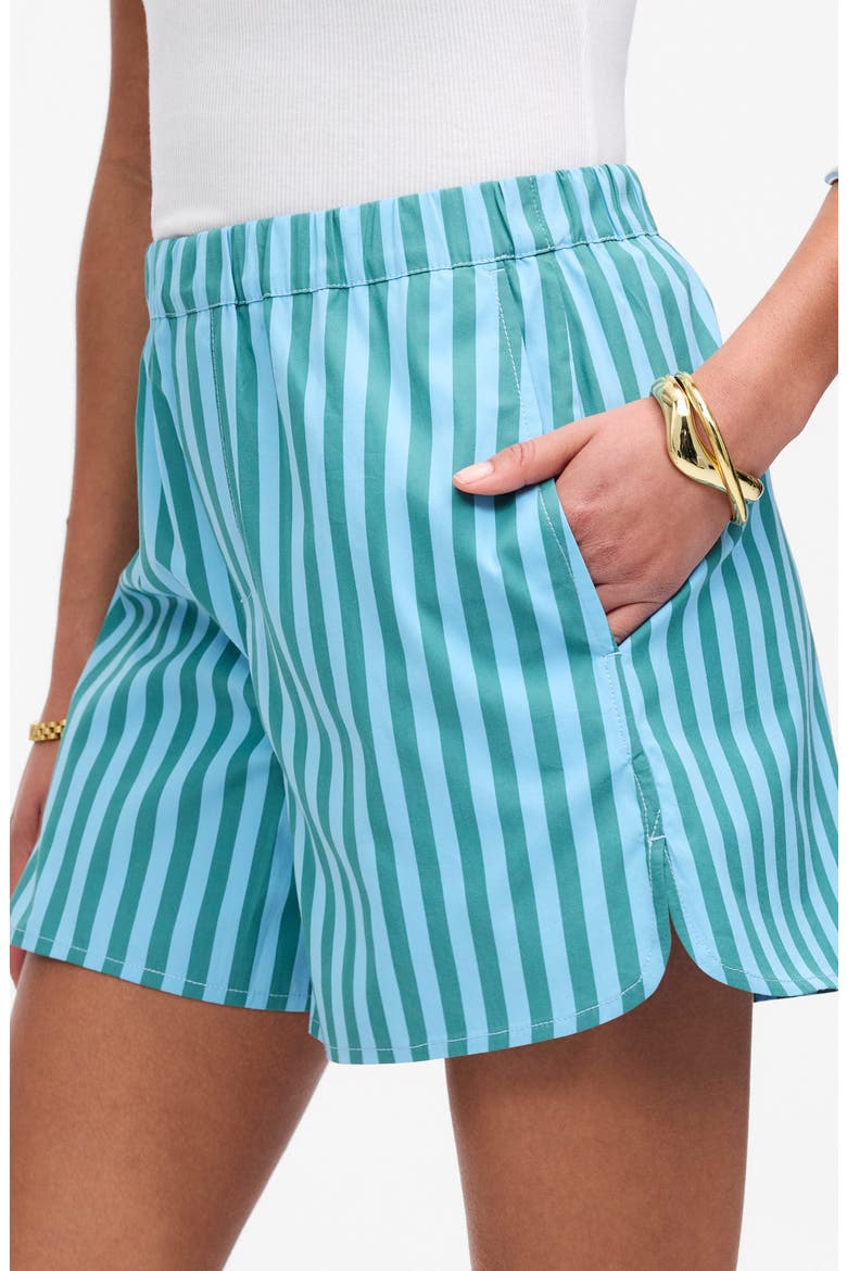 Curved Hem Poplin Pull-On Shorts, Alternate, color, BAYSIDE STRIPE COOL AQUA