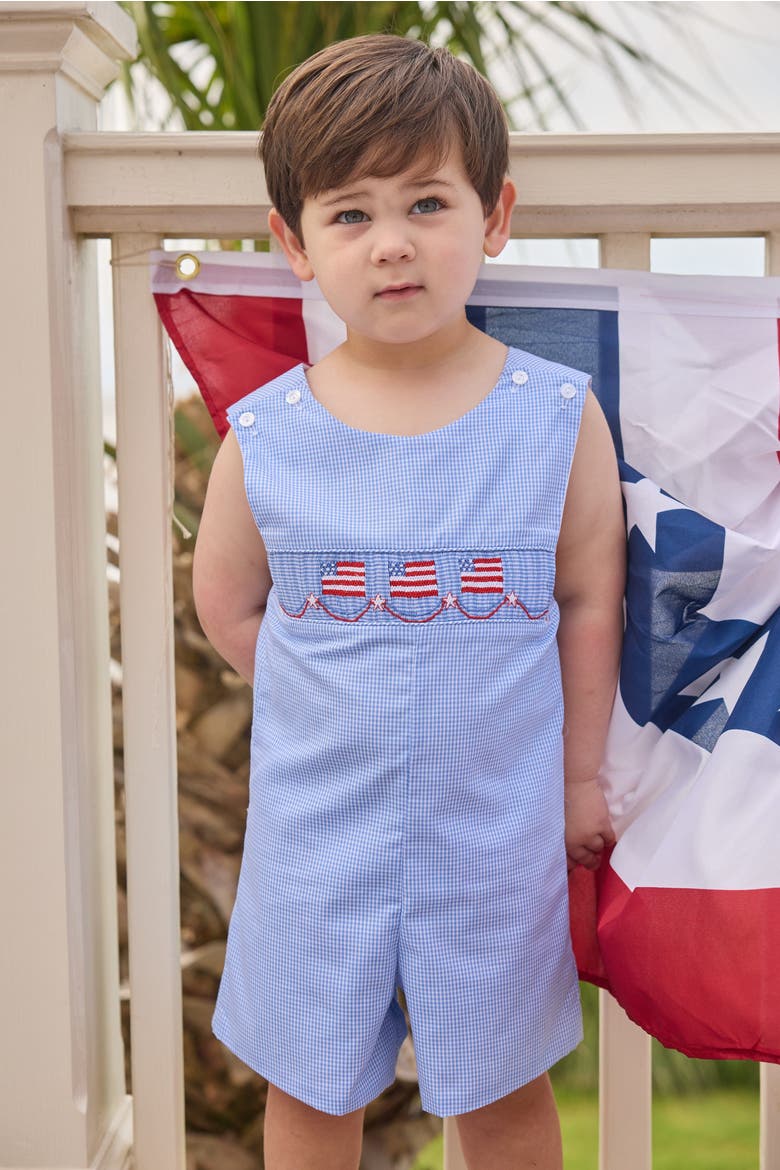 Kids' Gingham Smocked Shortall, Alternate, color, Flags