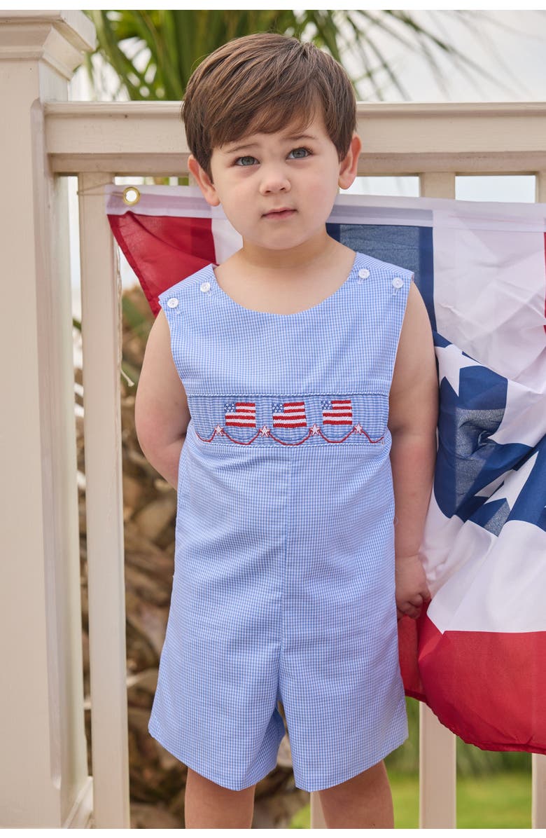 Little English Kids' Gingham Smocked Shortall, Alternate, color, Flags
