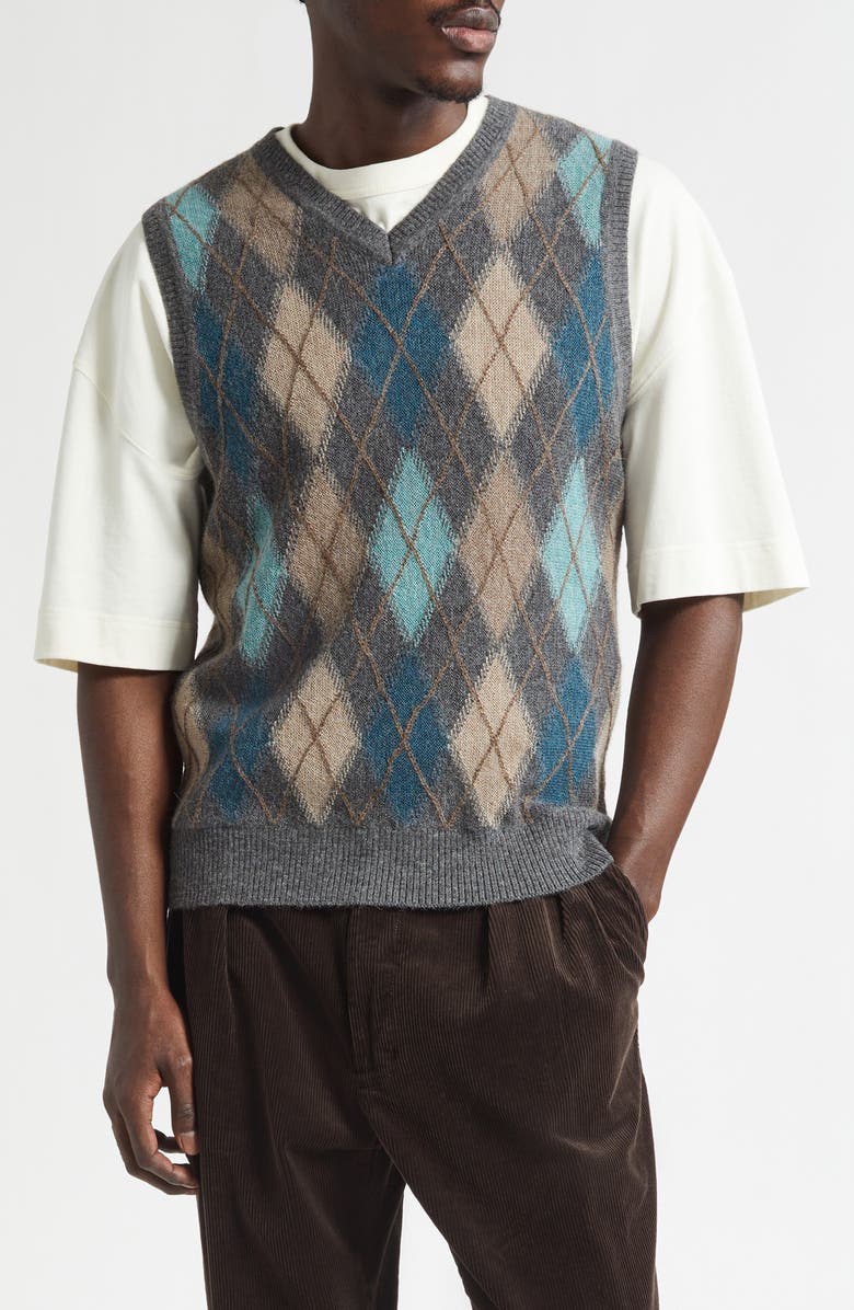 BEAMS Argyle Intarsia Alpaca Sweater Vest, Main, color, Grey