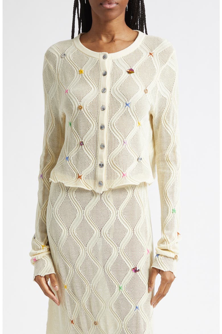 Cotton Lattice Stitch Cardigan, Main, color, IVORY