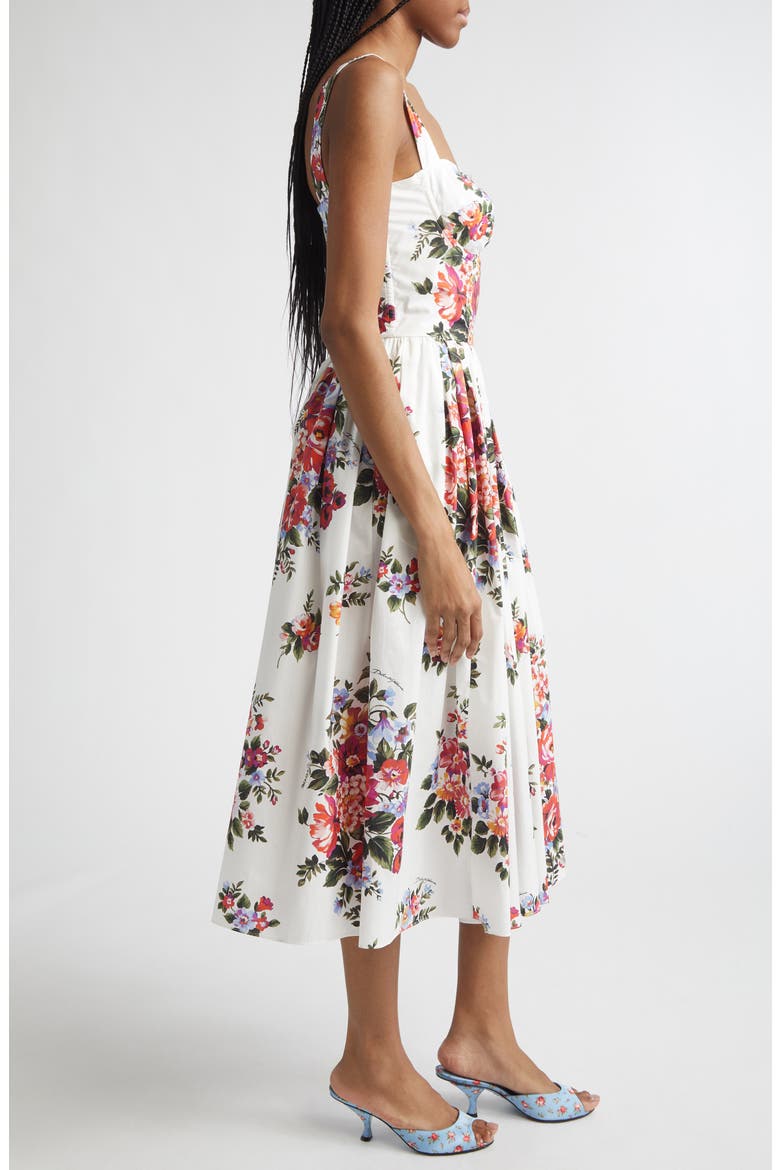 Floral Bouquet Print Pleated Poplin Fit & Flare Dress, Alternate, color, MAZZ.FIORI F.BIANCO