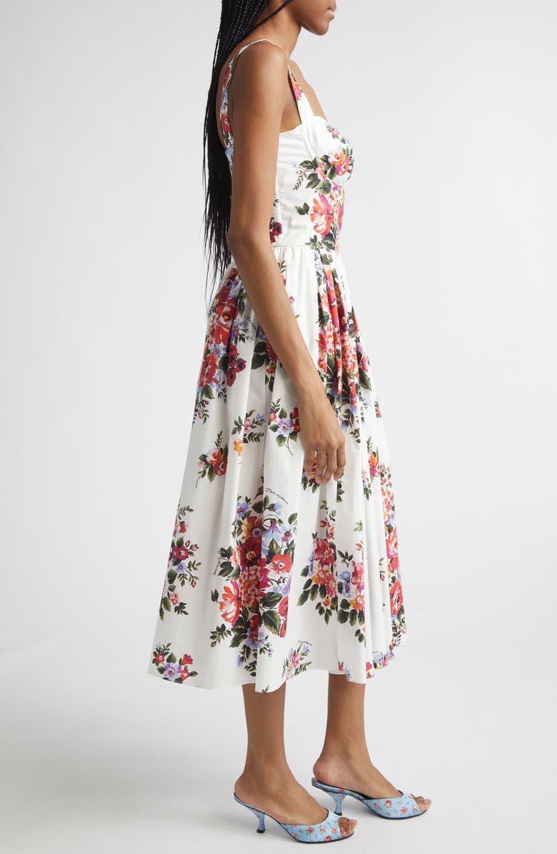 Dolce&Gabbana Floral Bouquet Print Pleated Poplin Fit & Flare Dress, Alternate, color, Mazz.fiori F.bianco