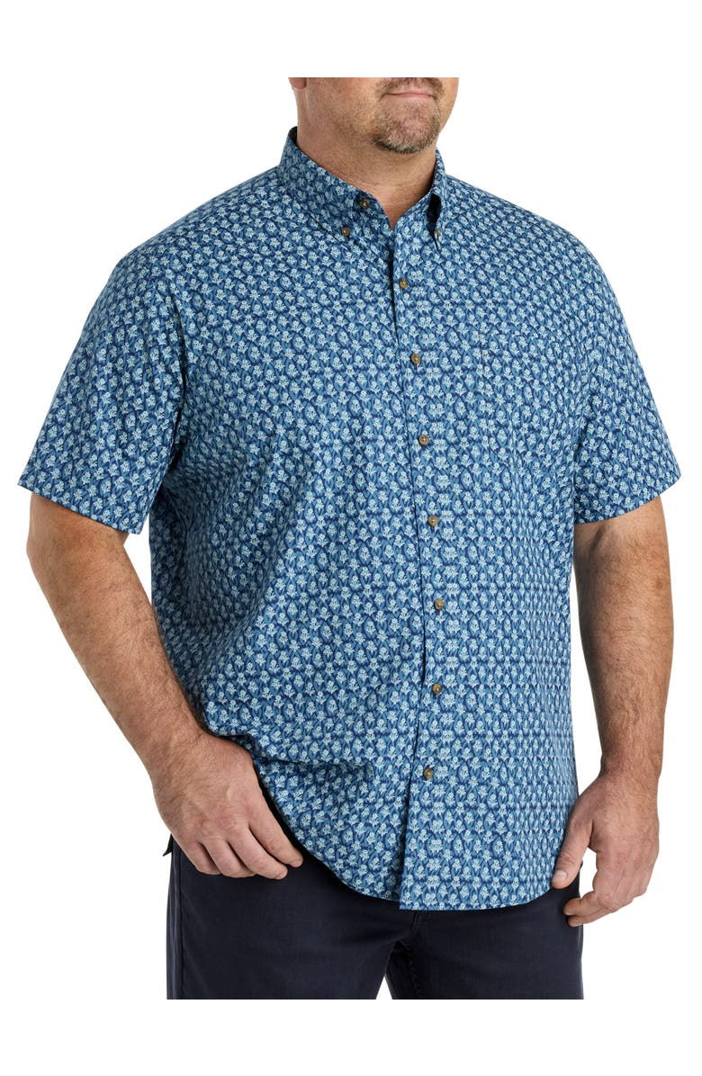 Harbor Bay by DXL Big & Tall Easy-Care Floral Print Sport Shirt, Main, color, Blue