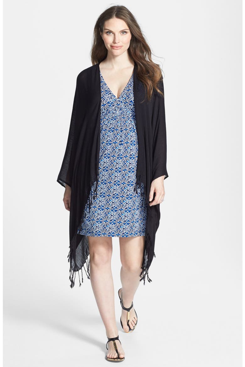 'Tama' Fringed Wrap, Main, color, BLACK