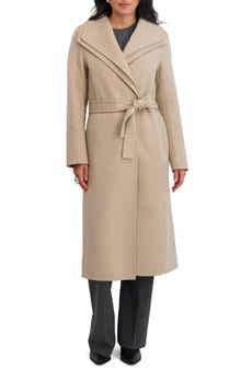Tahari Elliot Tie Waist Wool Blend Coat