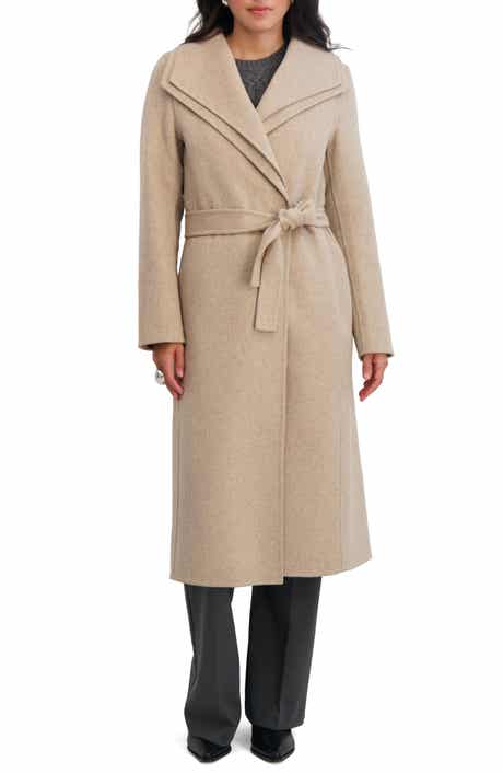 Tahari Elliot Tie Waist Wool Blend Coat