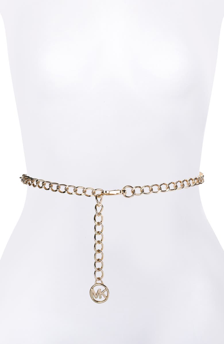 MICHAEL Michael Kors Logo Chain Belt, Alternate, color, Gold