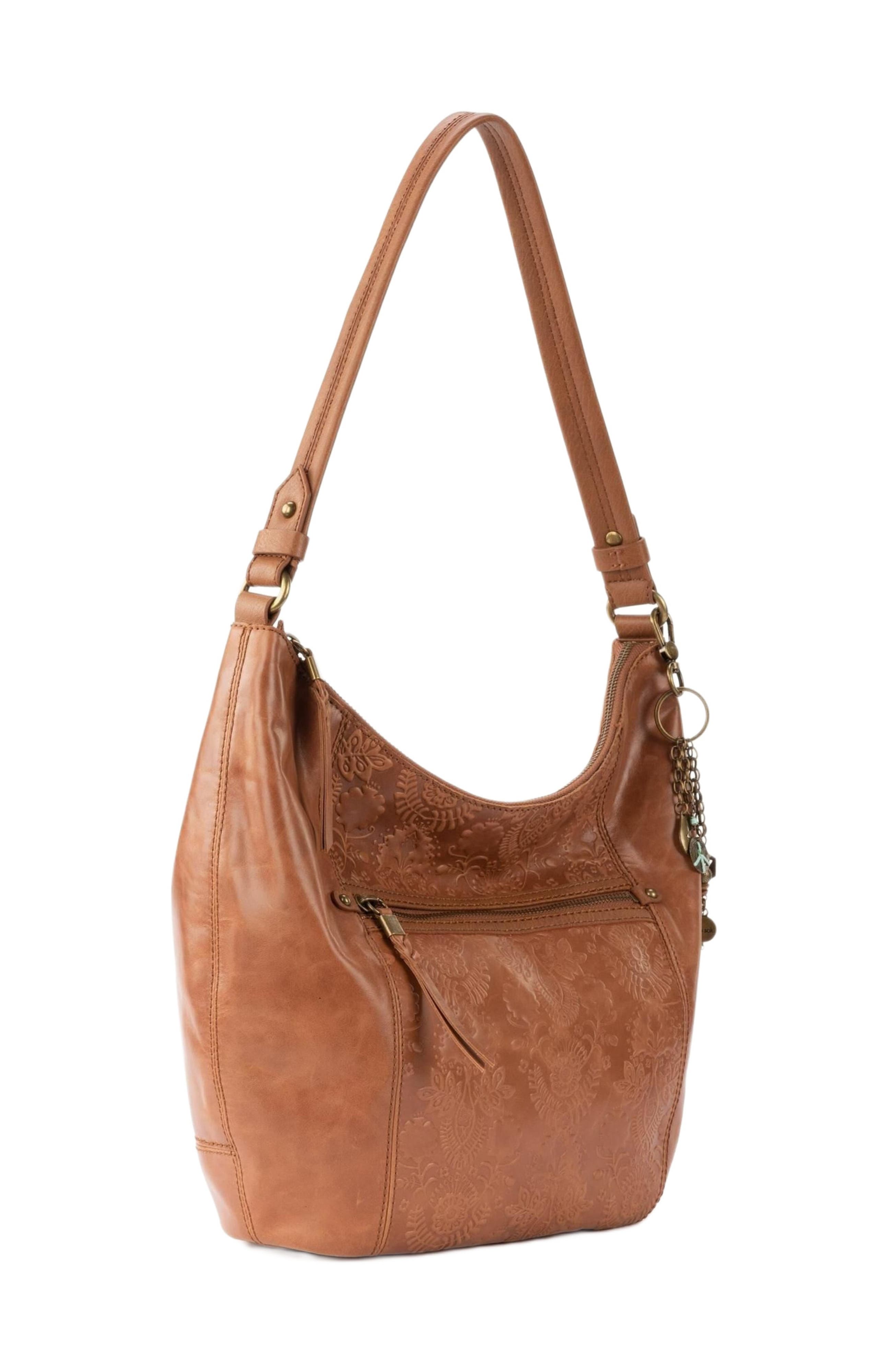 Sequoia Hobo Leather Bag, Alternate, color, Tobacco Floral Emboss