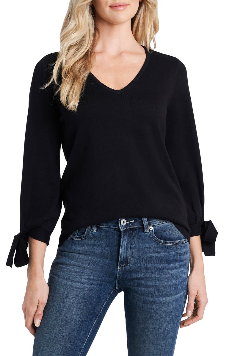 CeCe Tie Sleeve Cotton Blend Sweater, Main, color, 