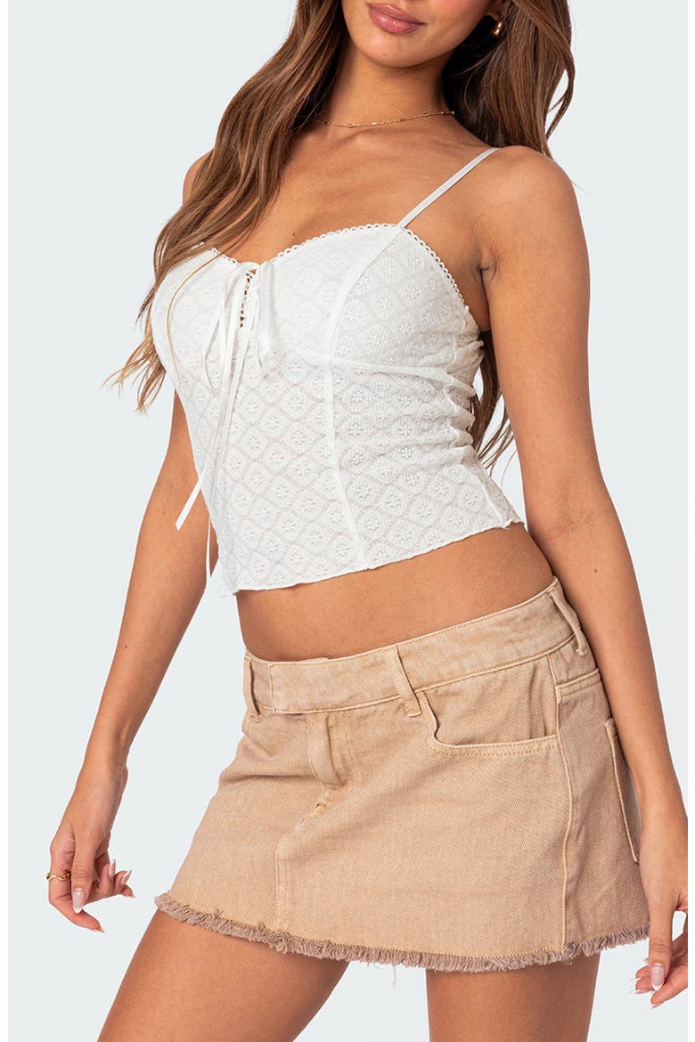 Textured Tie Front Lace Camisole, Alternate, color, WHITE