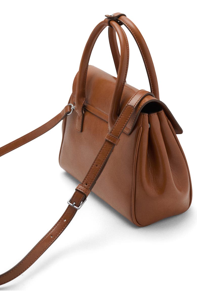 MANGO Small City Faux Leather Handbag, Alternate, color, Cognac