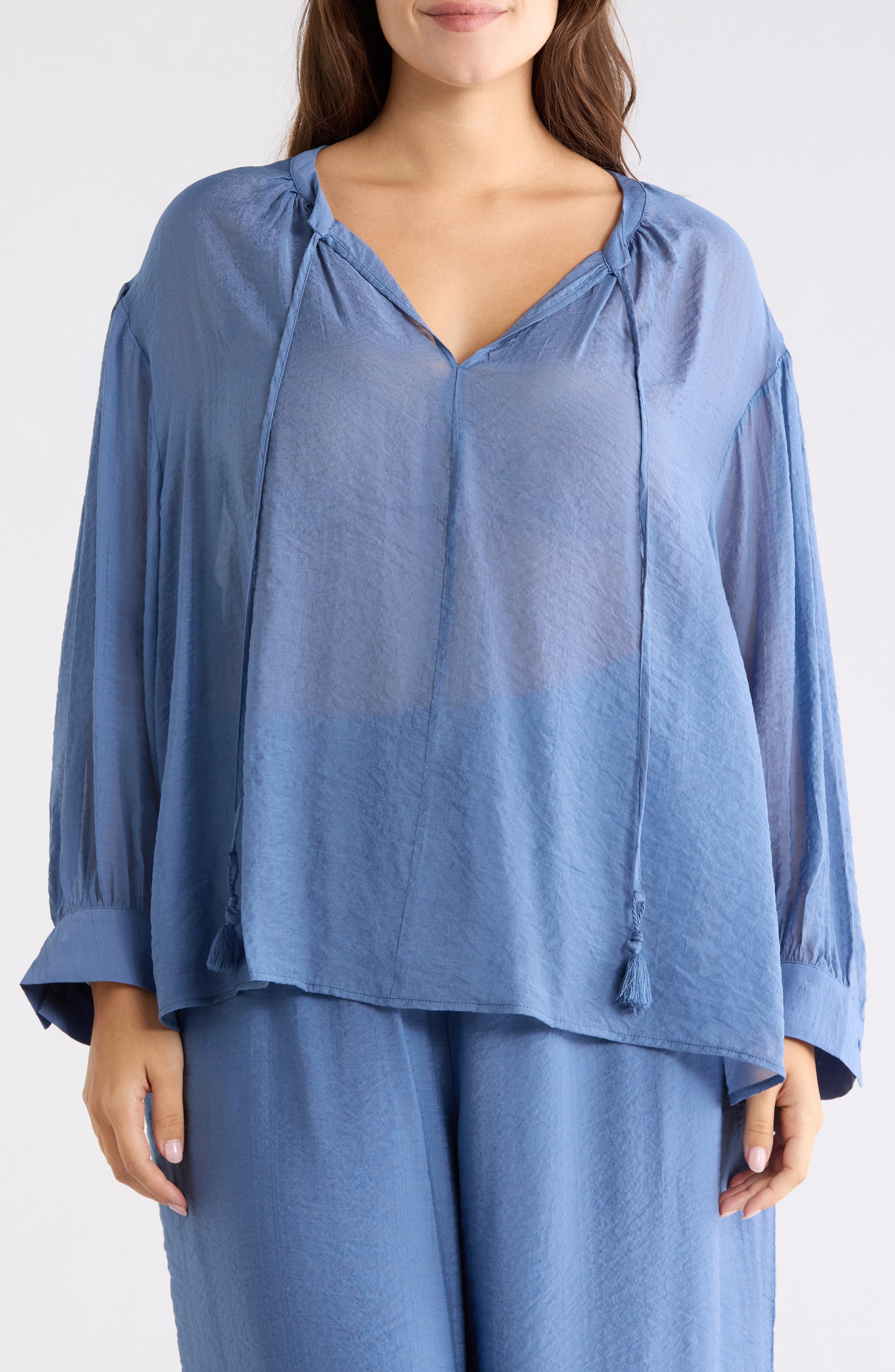 Split Neck Long Sleeve Top - image 3