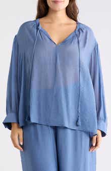 Split Neck Long Sleeve Top