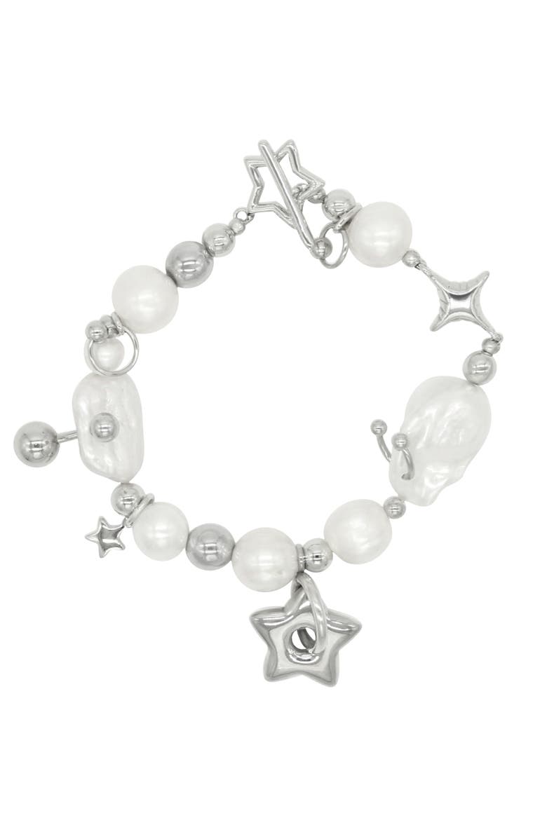 Baroque Pearl Piercing Bracelet, Main, color, Silver