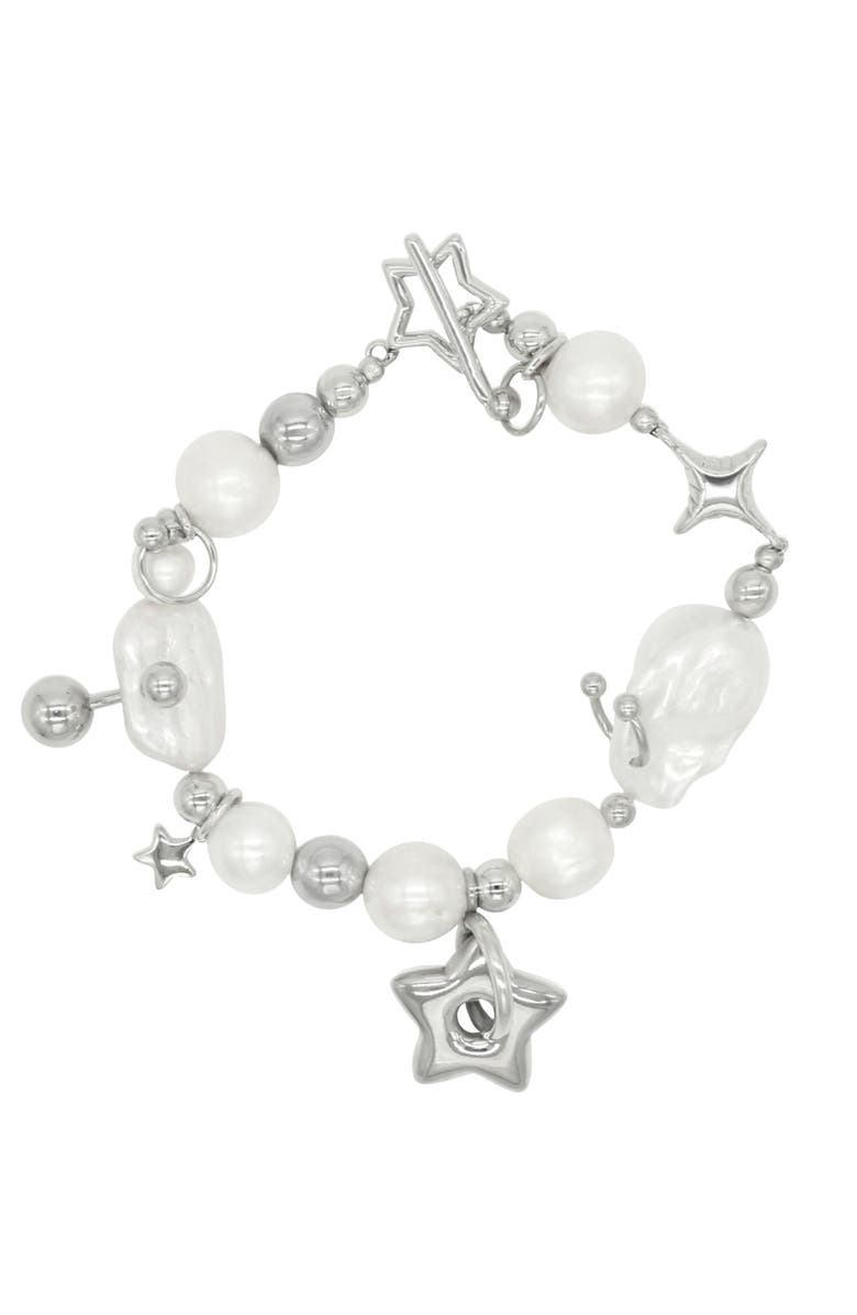Velvet Luna Baroque Pearl Piercing Bracelet, Main, color, Silver