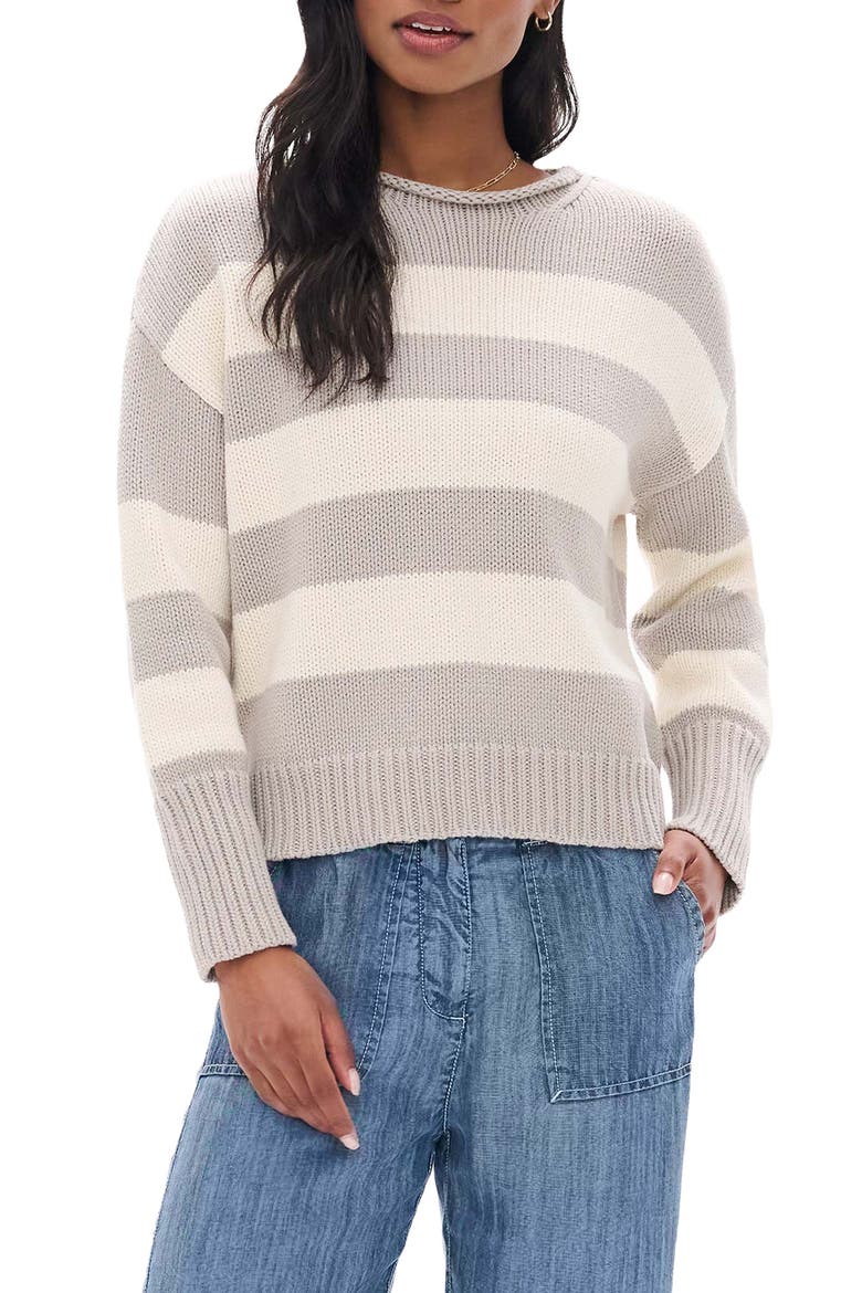 Rolled Collar Striped Sweater, Main, color, BEIGE