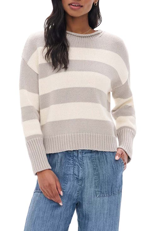 Rolled Collar Striped Sweater