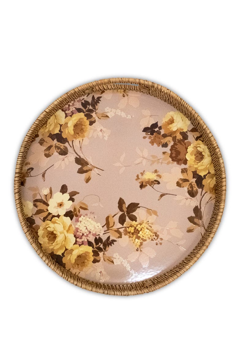 Wild Rose Mauve Enameled Steel & Rattan Tray, Main, color, MAUVE