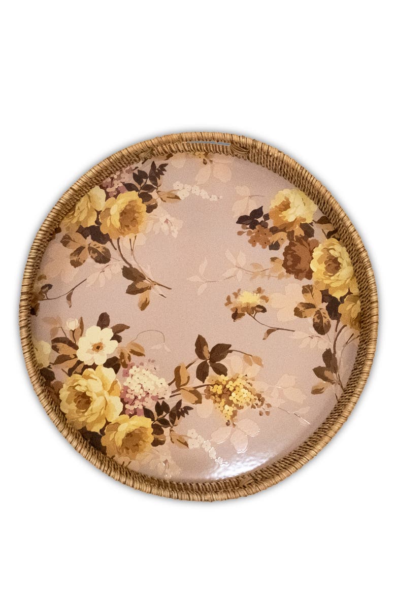MACKENZIE CHILDS Wild Rose Mauve Enameled Steel & Rattan Tray, Main, color, Mauve