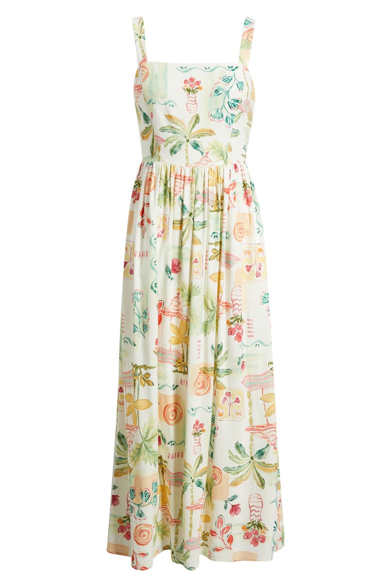 Tropical Print Midi Dress, Alternate, color, IVORY MULTI