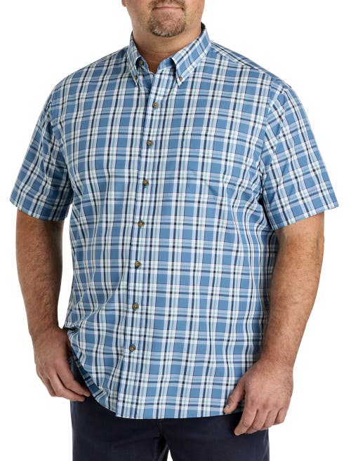 Harbor Bay By Dxl Big & Tall Easy-care Tonal Medium Plaid Sport Shirt In Blue