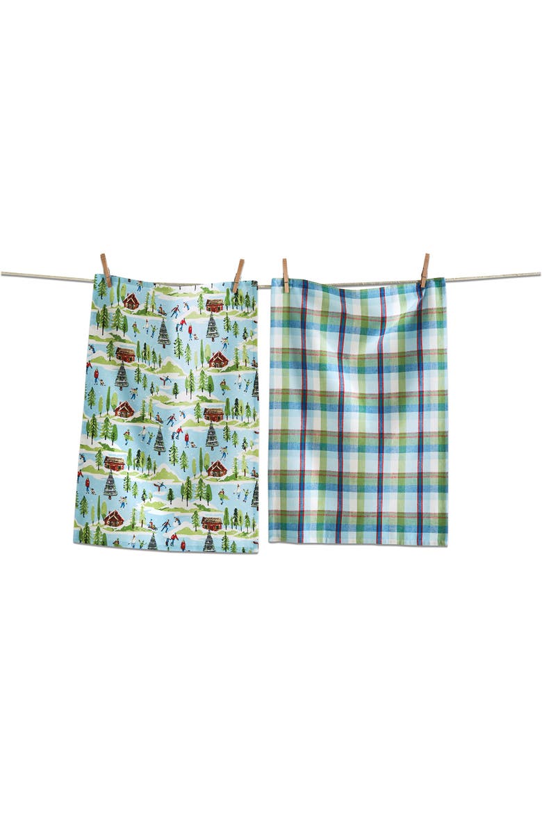 Winterfest Multicolor Cotton Dishtowel Set of 2 for Christmas, Main, color, blue