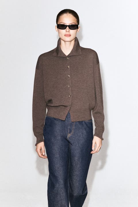 Merino Wool Mock-Neck Cardigan