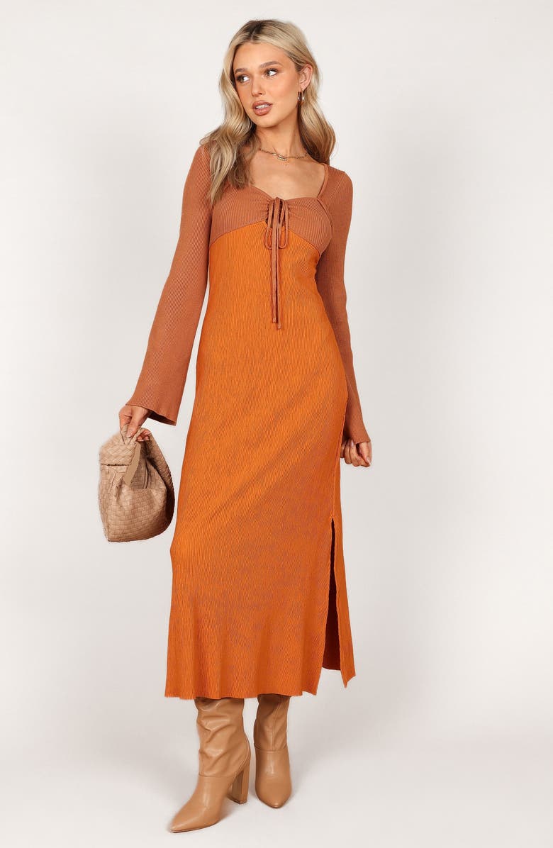 Petal & Pup Lirique Colorblock Long Sleeve Ribbed Maxi Dress, Alternate, color, Tan/ Orange