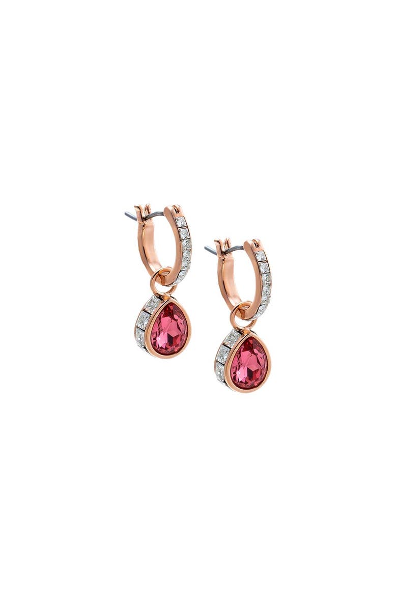 Colored Pear Pave Rimmed Drop Huggie Earring, Main, color, Hot Pink