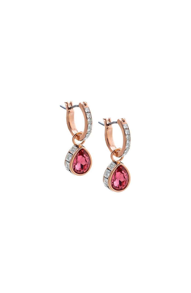 BY ADINA EDEN Colored Pear Pave Rimmed Drop Huggie Earring, Main, color, Hot Pink