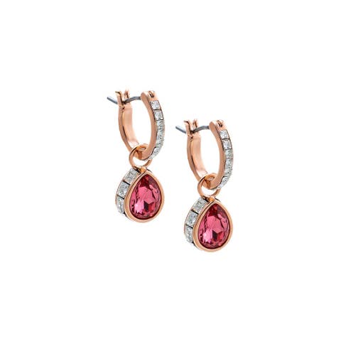 Colored Pear Pave Rimmed Drop Huggie Earring