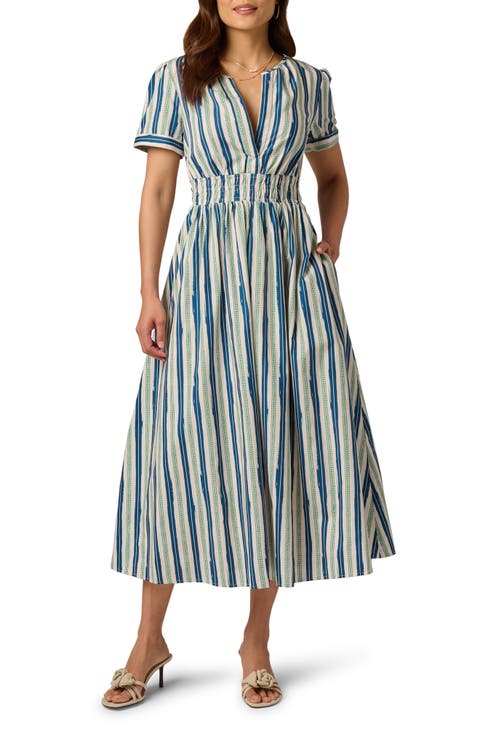 Stripe Smocked Waist Midi Dress