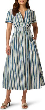Adrianna Papell Stripe Smocked Waist Midi Dress