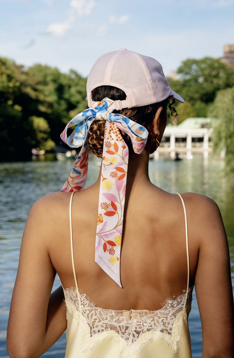 Jessie Zhao New York Silk Skinny Scarf Pink Blossom Jungle, Alternate, color, Pink