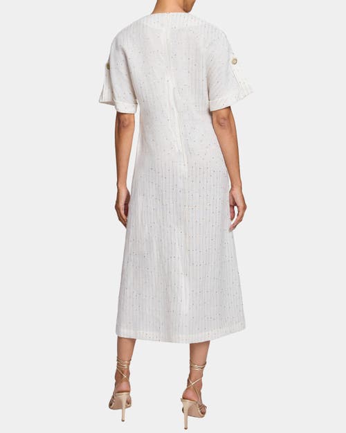 Santorelli Serafina Midi A-line Shift Dress In Striped Linen