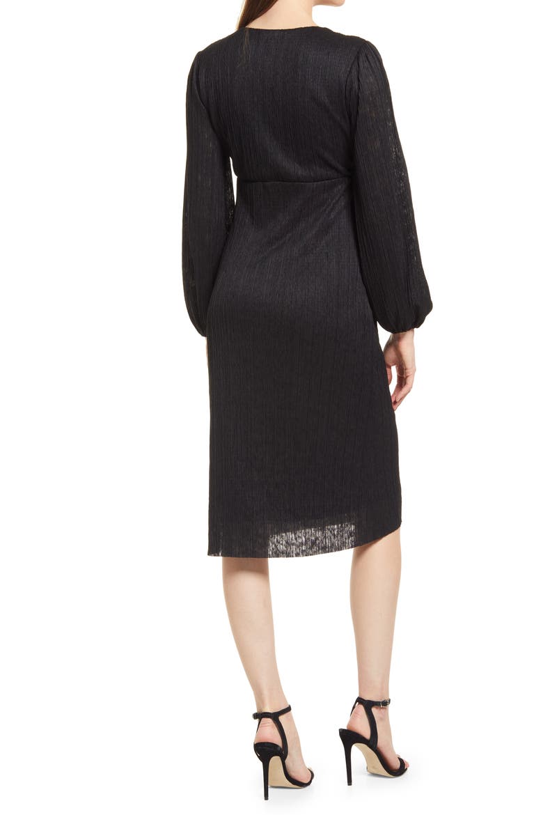 Plissé Empire Waist Midi Dress, Alternate, color, BLACK