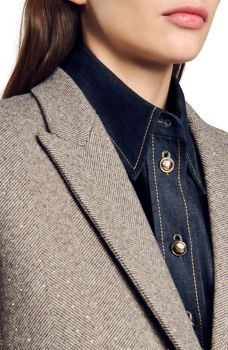 SANDRO Herringbone suit jacket, Alternate, color, 