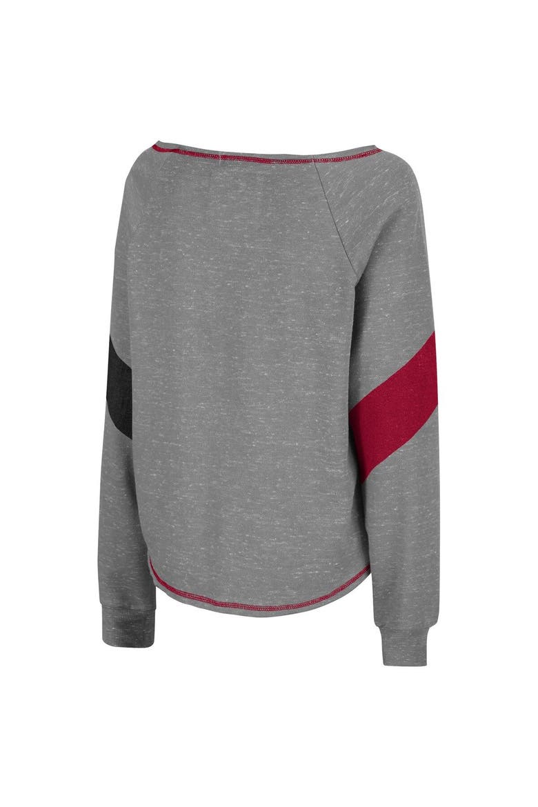 Women's Colosseum Heathered Gray Indiana Hoosiers Amped Chevron Stripe Raglan Boat Neck Pullover Sweatshirt, Alternate, color, Heather Gray